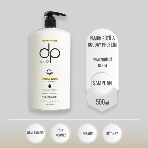 DP DAİLY PERFECTİON,Dp, 1 Adet Pamuk Sütü Buğday Proteini Şampuan(500 Ml) 1 Adet Çörek Otu Yağı Saç Kremi(500 Ml) Set - 2