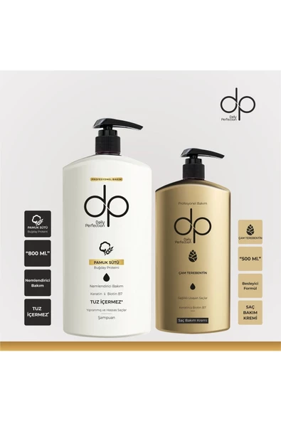DP DAİLY PERFECTİON,1 Adet Pamuk Sütü Buğday Proteini 800 Ml 1 Adet Çam Terebentin Saç Kremi 500 Ml.