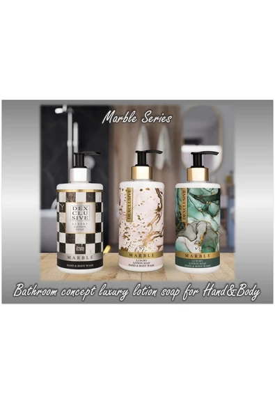 DEXCLUSIVE,Luxury Banyo Konsepti Losyonlu Sıvı Sabun 400 Ml. - Marble Series 3'lü - 2