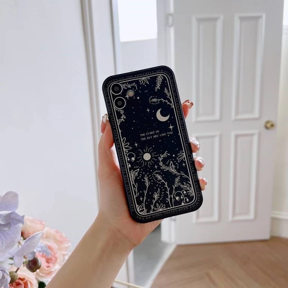 Iphone 13 Uyumlu Gökyüzü Desenli Siyah Telefon Kılıfı - 3