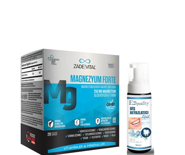 Zade Vital Magnezyum Forte Takviye Edici Gıda 20 Şase- Diş Beyazlatıcı Köpük Hediye