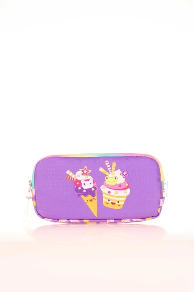 Kaukko Kids 3 Bölmeli Kalem Çantası Simli-Nakışlı Ice Cream Lila L8141