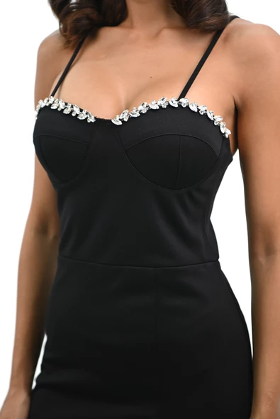 Kadın Taş İşlemeli Yırtmaç Detaylı Elbise 5247-25 - 6