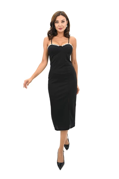 Kadın Taş İşlemeli Yırtmaç Detaylı Elbise 5247-25 - 3