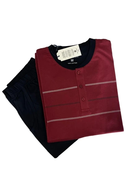 Erkek Yaka Detay  %100 Pamuk Süprem Kısa Kol Göğüs Cepli Pijama Takımı - 2