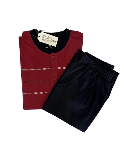 Erkek Yaka Detay  %100 Pamuk Süprem Kısa Kol Göğüs Cepli Pijama Takımı - 4