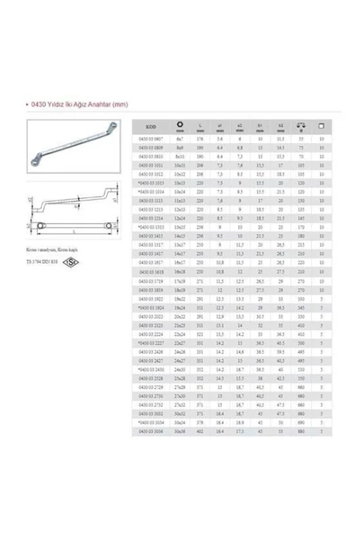 0430 03 1819 Yıldız Iki Ağız Anahtar 18x19 - 2