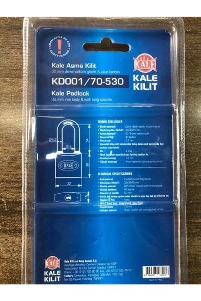 Kale Uzun Kancalı Gri Asma Kilit 30 Mm - 2