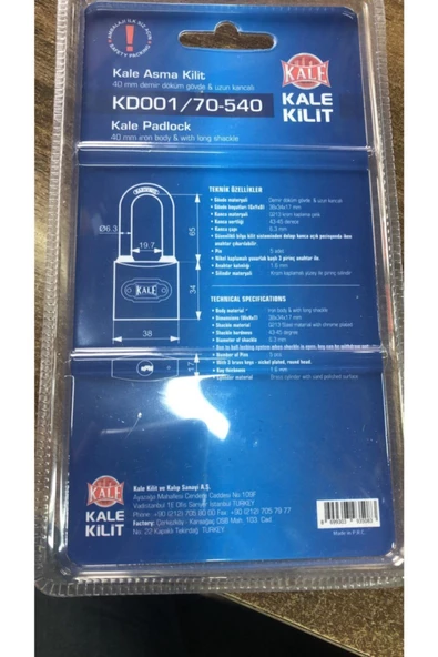 Kale Uzun Gri Asma Kilit Uzun Kancaklı 40mm - 2