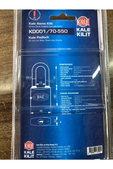 Kale Uzun Asma Kilit Gri 50mm - 2