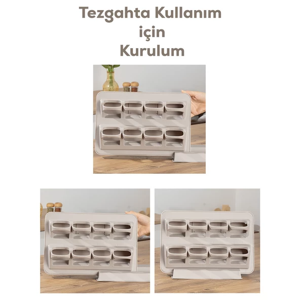Porsima 1116 Standlı Kaydırmalı Kaşıklı 360° Döner Kapaklı Etiketli Baharatlık Seti - Erzak Saklama Kabı Cappuccino - 7