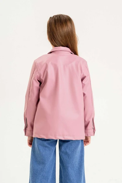 Fermuarlı Astarlı Kız Çocuk Deri Ceket - 5