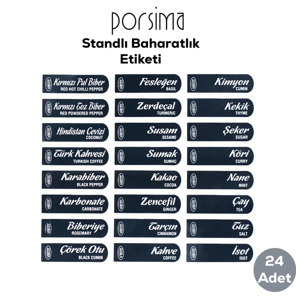 Porsima 1118 12li Standlı Kendinden Yapışkanlı Kaşıklı Kapaklı Baharatlık Saklama Kabı Seti - Antrasit Beyaz - 3