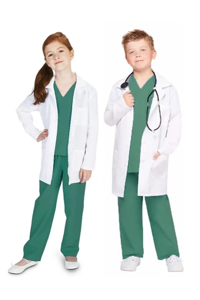 Çocuk Doktor Önlüğü Erkek Kız Çocuklar İçin Önlük Veteriner Eczacı Öğretmen