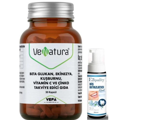 VeNatura Beta Glukan, Ekinezya, Kuşburnu, Vitamin C ve Çinko 30 Kapsül- Diş Beyazlatıcı Köpük Hediye