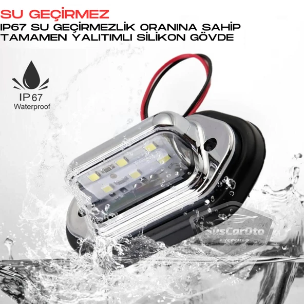 Üniversal Plaka Lambası 6 Led Güçlü Işık Su Geçirmez Krom Araç Plaka Işığı Ultra Parlak Oto Aydınlatma 12/24V 2 Adet - 3