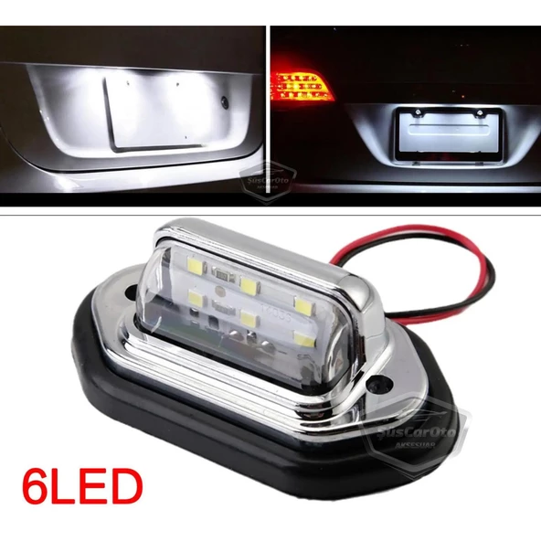 Üniversal Plaka Lambası 6 Led Güçlü Işık Su Geçirmez Krom Araç Plaka Işığı Ultra Parlak Oto Aydınlatma 12/24V 2 Adet - 2