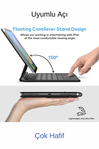 iPad Air 13 Uyumlu Magic Style Manyetik Yapışmalı Klavyeli Kılıf - Resim 3