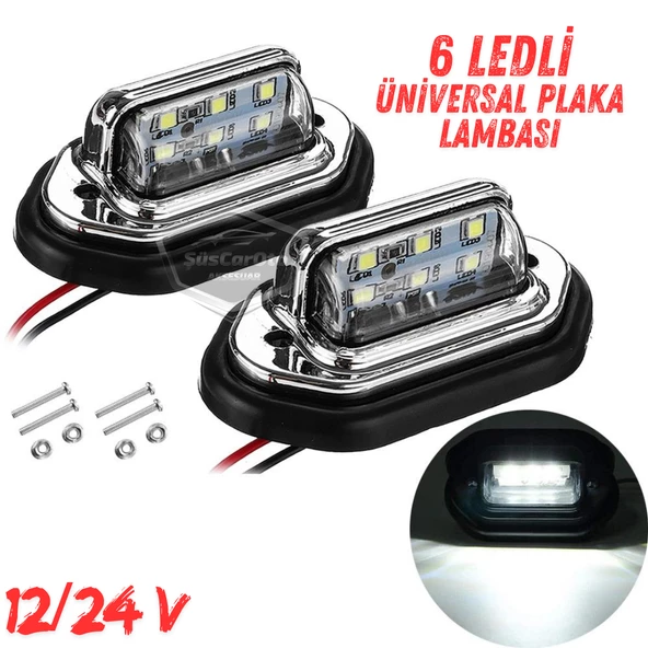 Üniversal Plaka Lambası 6 Led Güçlü Işık Su Geçirmez Krom Araç Plaka Işığı Ultra Parlak Oto Aydınlatma 12/24V 2 Adet