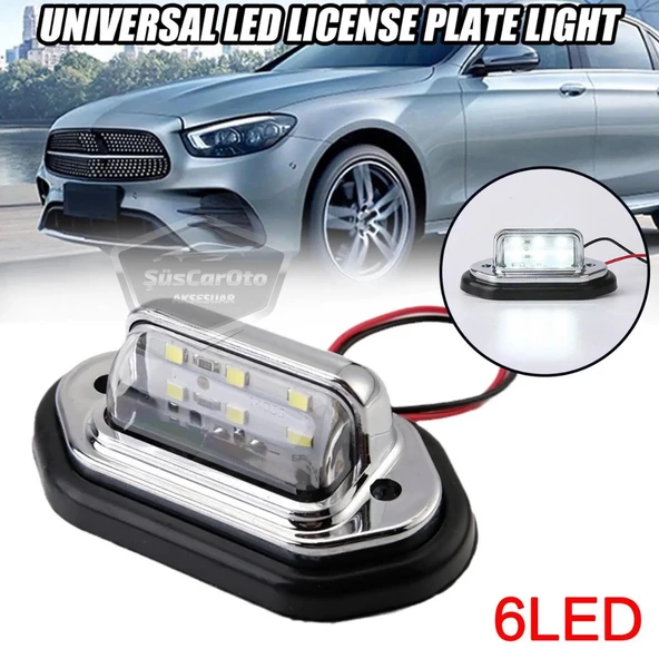 Üniversal Plaka Lambası 6 Led Güçlü Işık Su Geçirmez Krom Araç Plaka Işığı Ultra Parlak Oto Aydınlatma 12/24V 2 Adet - 6