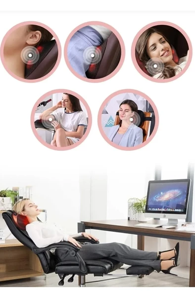 Araç ve Ev İçin Ovmalı Masaj Aleti Yastığı Ayak Bel Boyun Sırt Cihazı Minder - 6