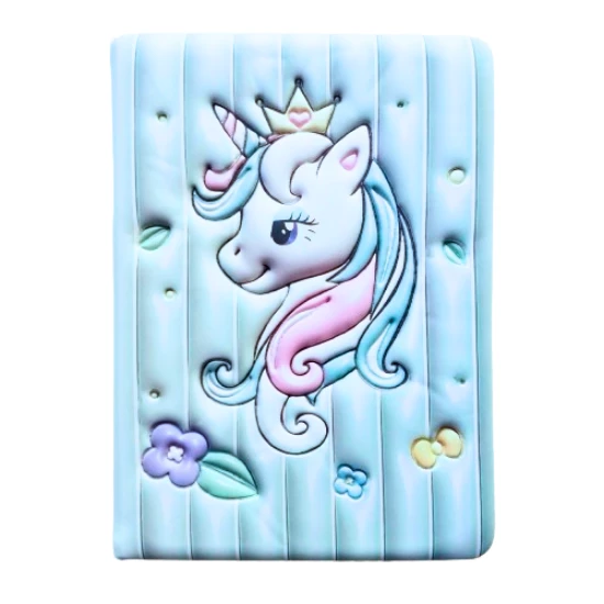 Puffy Cute Unicorn Not Defteri 13 x 18 cm 96 Ypr. çizgili açık yeşil