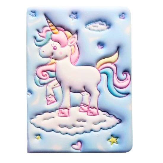 Puffy Cute Unicorn Not Defteri 13 x 18 cm 96 Ypr. çizgili açık mavi