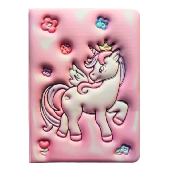 Puffy Cute Unicorn Not Defteri 13 x 18 cm 96 Ypr. çizgili pembe