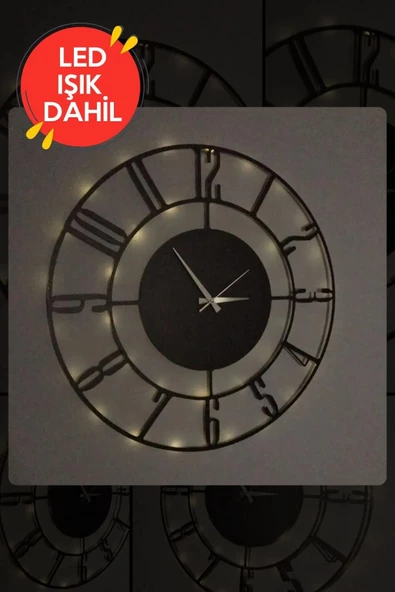 Led Işıklı Numaralı Duvar Saati Sessiz Dekoratif Modern Siyah Ahşap Duvar Saati - 3