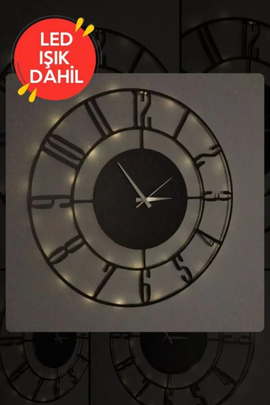 Led Işıklı Numaralı Duvar Saati Sessiz Dekoratif Modern Siyah Ahşap Duvar Saati - 2