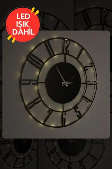Led Işıklı Numaralı Duvar Saati Sessiz Dekoratif Modern Siyah Ahşap Duvar Saati - 4