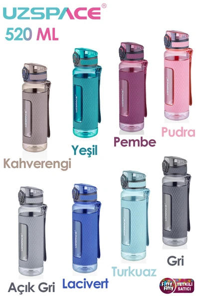 Uzspace FiftyFifty 520ml Tritan Su Matarası Silikon Korumalı Kaydırmaz Gövde