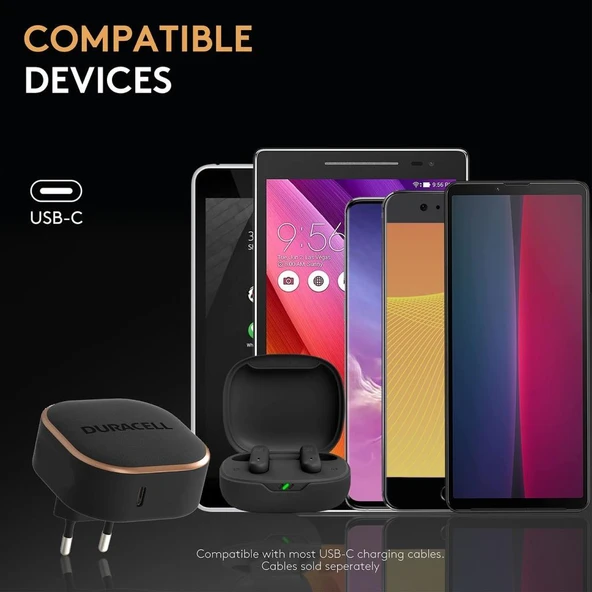 Duracell 20W PD Şarj Başlığı 1xUSB-C - Siyah - 6