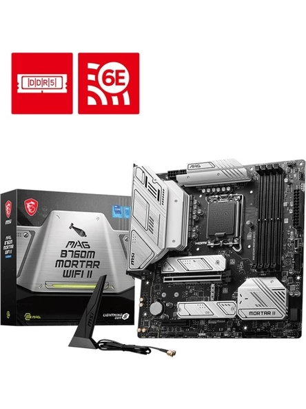 MSI Mag B760M Mortar Wi-Fi II Intel LGA1700 DDR5 Micro ATX Anakart