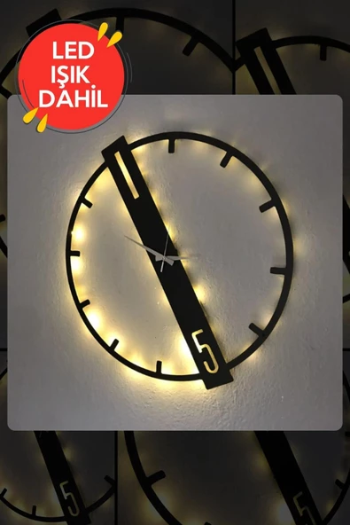 Led Işıklı Modern Duvar Saati Sessiz Dekoratif Modern Siyah Ahşap Duvar Saati - 3