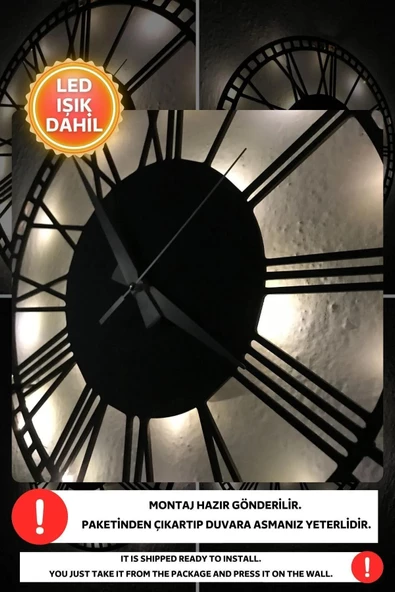 Led Işıklı Rakamlı Duvar Saati Sessiz Dekoratif Modern Siyah Duvar Saati -RGB Renkli 40x40cm - 3