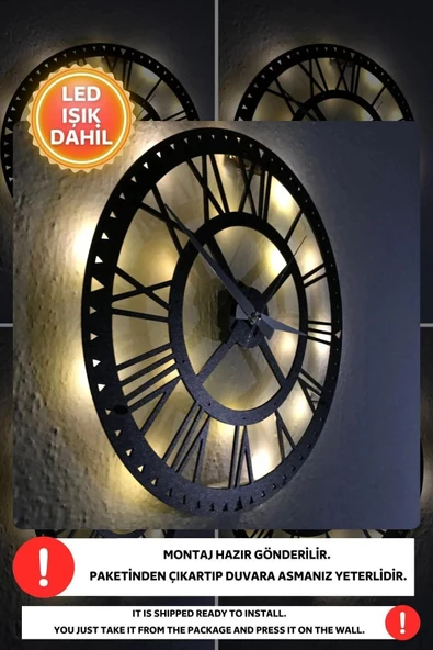 Led Işıklı Rakamlı Duvar Saati Sessiz Dekoratif Modern Siyah Duvar Saati -RGB Renkli 40x40cm - 2