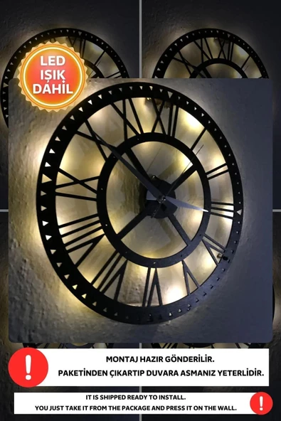 Led Işıklı Rakamlı Duvar Saati Sessiz Dekoratif Modern Siyah Duvar Saati -RGB Renkli 40x40cm