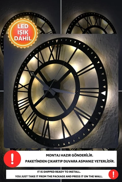 Led Işıklı Rakamlı Duvar Saati Sessiz Dekoratif Modern Siyah Duvar Saati -RGB Renkli 40x40cm - 3