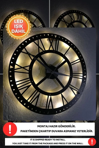 Led Işıklı Rakamlı Duvar Saati Sessiz Dekoratif Modern Siyah Duvar Saati -RGB Renkli 40x40cm - 4