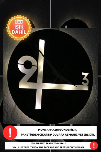 Led Işıklı Numaralı Duvar Saati Sessiz Dekoratif Modern Siyah Duvar Saati -RGB Renkli 40x40cm - 3