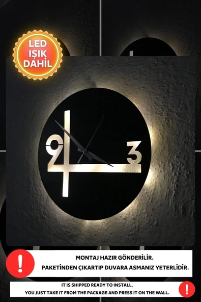 Led Işıklı Numaralı Duvar Saati Sessiz Dekoratif Modern Siyah Duvar Saati -RGB Renkli 40x40cm - 2