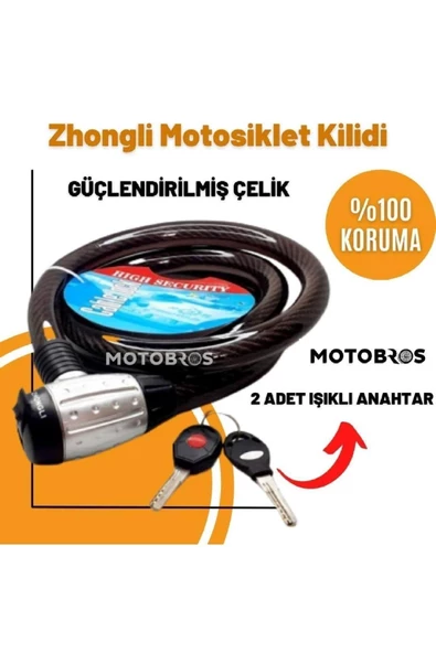 Zhongli Motosiklet Kilidi Çelik Güçlendirilmiş Halat Zincir Kilit 25X200 2 Metre