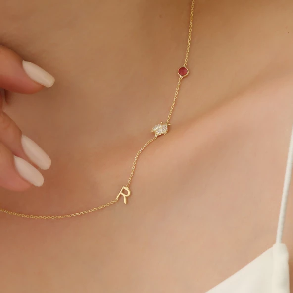 925 Ayar Gümüş Taşlı Uğur Böceği Harf Kolye - Resim 4