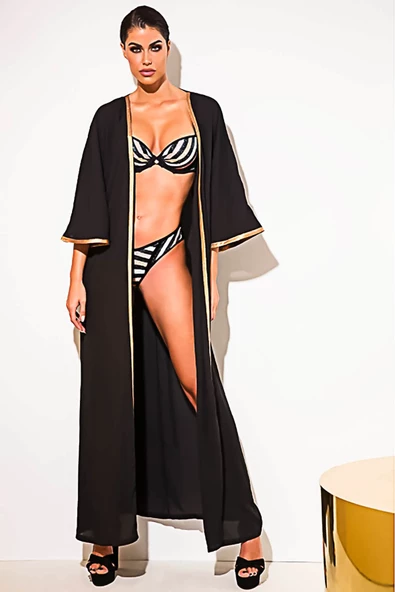 MED Kadın Judy Maxi Kimono Pareo Siyah