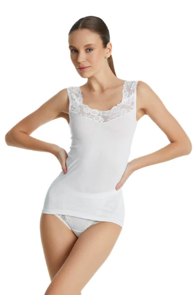 Blackspade 1957 Kadın %97 Pamuklu Dantelli Kalın Askılı Atlet - Resim 8