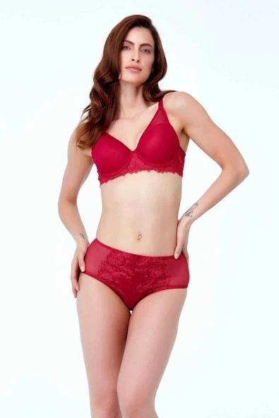 Golshan Dantelli Toparlayıcı Minimizer Sütyen Vişne - Resim 4