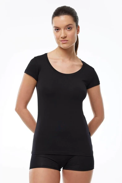 Malabadi 1035 Kadın Modal Kısa Kol Açık Yaka T-shirt & Body - Resim 10