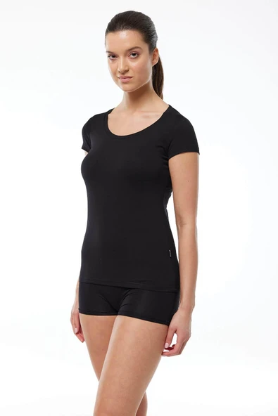 Malabadi 1035 Kadın Modal Kısa Kol Açık Yaka T-shirt & Body - Resim 8