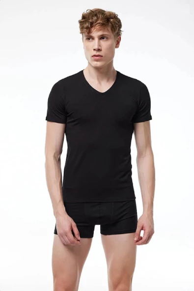 Malabadi 092 - 2'li Ekonomik Paket V Yaka Pamuk ( Cotton ) T-shirt - 8